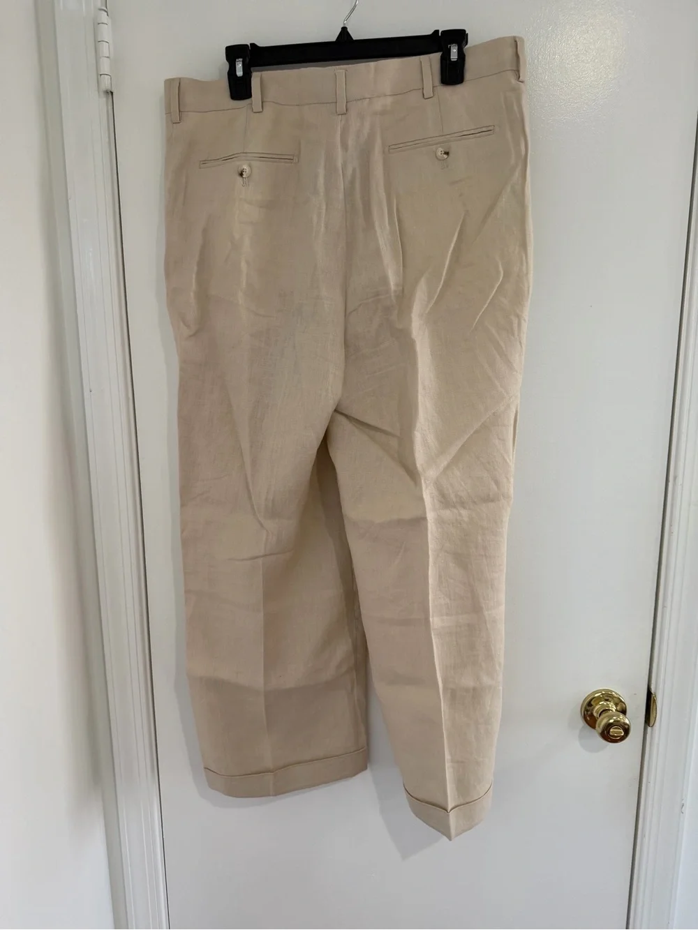 Paul Fredrick Men’s 100% Linen Pleated Dress Pants Ivory Classic Fit 40 Cuff Hem